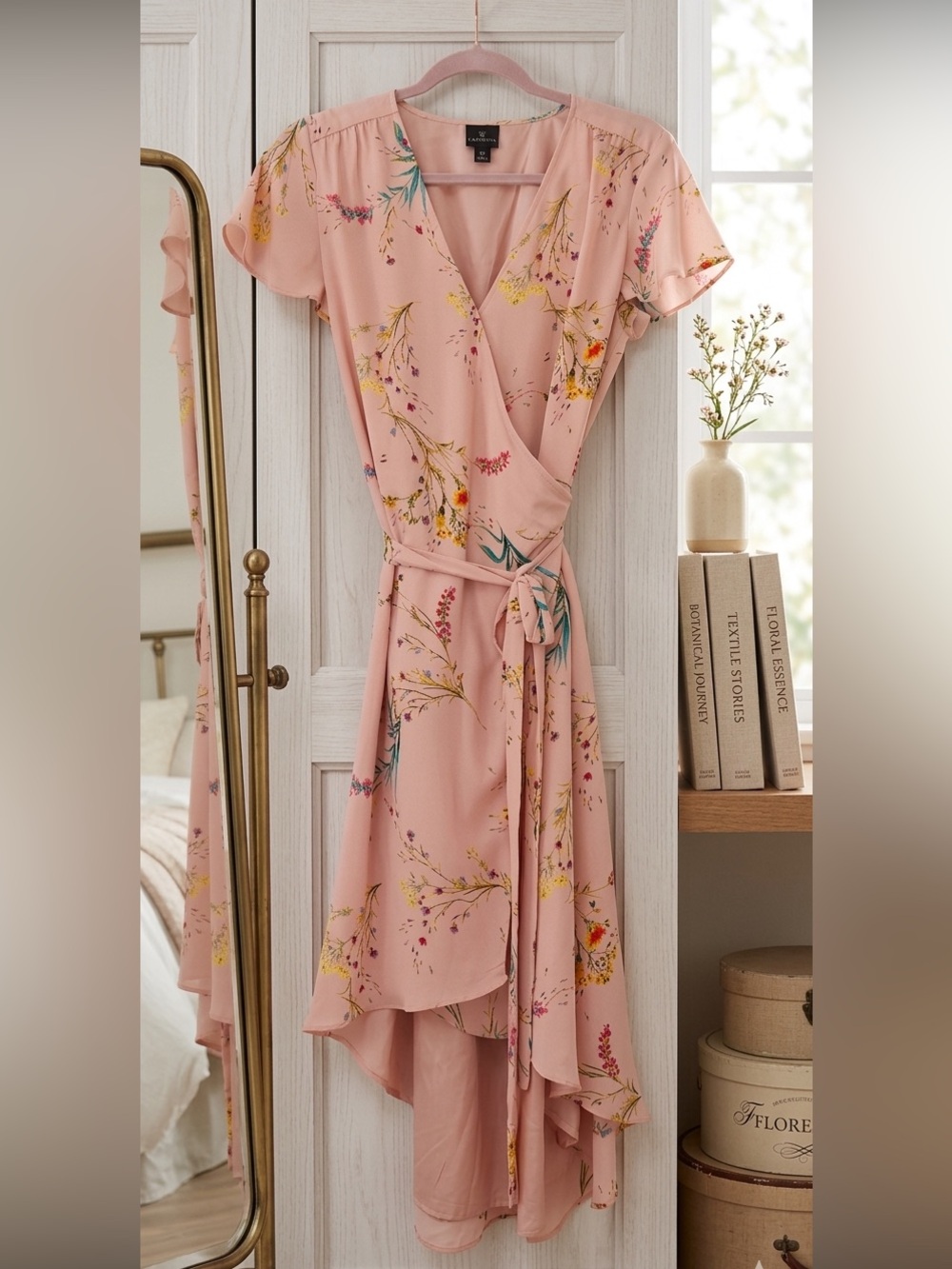 Worthington Pink Floral High-Low Wrap Dress